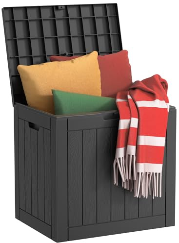 KFY 30 Gallon Waterproof Resin Deck Box, UV Resistant Outdoor Storage for Garden, Patio, Porch, Delivery,Striped Black