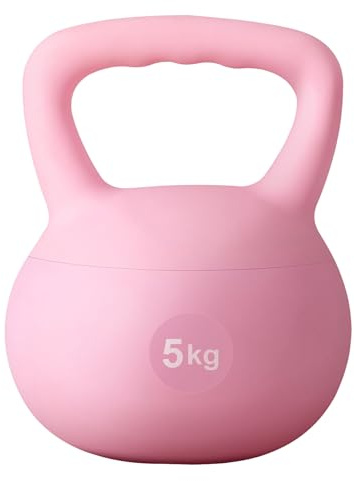 soges Kettlebell Kugelhantel aus weichem PVC, Schwunghantel Kugelgewicht gefüllt mit Eisensand, mit rutschfestem Griff, Krafttraining und Fitness, Training zu Hause und im Fitnessstudio, 5 kg, Rosa