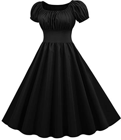 Rockabilly klänningar dam vintage prickig axellös kortärmad A-linje festklänning 50-talet retro svängande klänning cocktailklänning swing klänningar knälång midiklänning eleganta aftonklänningar