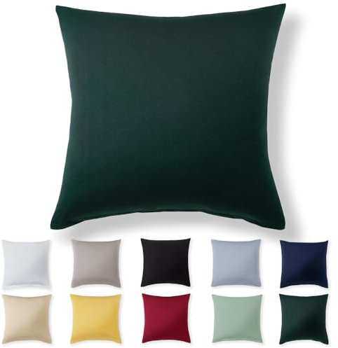 Alreya Kissenbezug 80 x 80 cm - Waldgrün - 100% Jersey Baumwolle - Kissenhülle für Kissen 80x80 cm, Jersey Kopfkissenbezüge, Superweicher Kissenbezug 80x80 mit Reißverschluss