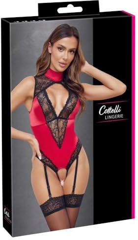 COTTELLI Damenbody - figurbetonter Body mit Spitze, ideale Passform, ouvert in M