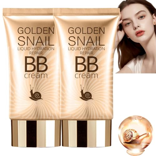 2 Stke Golden Snail BB Cream,BB Crème,BB Cream,Getönte Tagescreme,Waterproof Liquid Foundation,Make Up BB Creme,Tinted Moisturiser,CC Creme Foundation for für Einen NatüRlich Wirkenden Teint