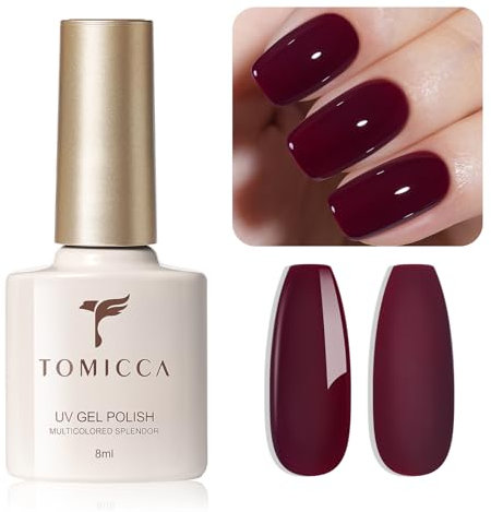 TOMICCA Gel Nail Polish, Burgundy Deep Red UV Nail Polish, Soak Off UV LED Dark Red Wine Gel Nail Varnish Nail Art Manicure Salon DIY, 8ML