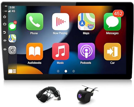 4G+64G Double Din Android 13 Car Stereo with Wireless Carplay Android Auto, 10.1 Inch IPS Touch Screen Radio GPS Navi Bluetooth 5.0 32EQ DSP SWC FM RDS Backup Camera Mic