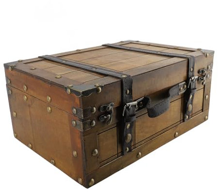 Baúl de Almacenamiento de Madera, 13.5x9.5x6.02 Pulgadas Vintage Pequeño Cofre del Tesoro de Madera Cajas de Almacenamiento de Maletas Antiguas Decorativas Antiguas para el Hogar