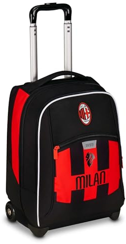 Seven Milan Big Trolley Scuola Fisso, Rosso e Nero, Squadra Calcio, 2 in 1, Doppio Uso, Trolley e Zaino, Scuola Elementare, Bambino
