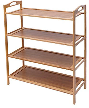POTYYH Zapatero de bambú, 4 niveles, zapatero, zapatero, estante de pie, estantería de baño, estantería de cocina, estantería de madera con asa para cocina, balcón, pasillo y oficina, 60 x 25 x 67 cm