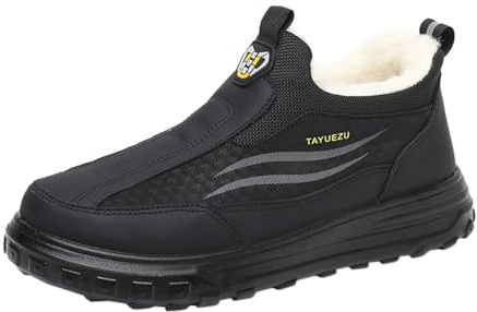 Stivali invernali da uomo, imbottiti, slip-on per escursioni, suola spessa, stivali invernali, antiscivolo, in pile, resistenti all'abrasione, da trekking, senza lacci, Nero , 42 EU