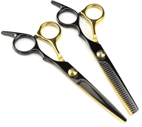 Hair Cutting Shears, 6 Inch Professional 6cr Steel Scissor Black Gold Hair Scissors Haircut Thinning Barber Cutting Shears Hairdressing Scissors Set