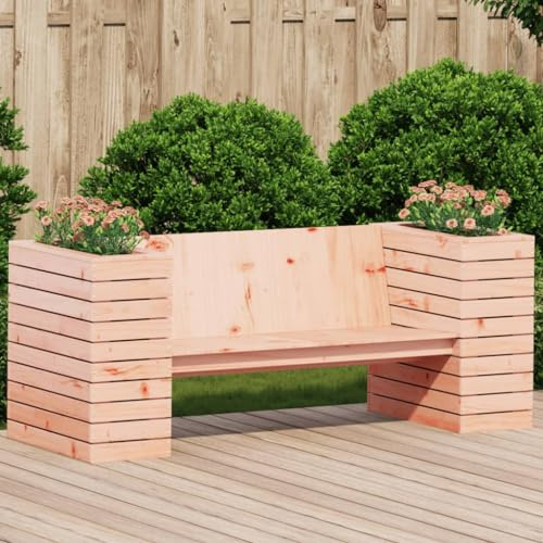 Bucmath Banc de jardin, avec pots de fleurs, 167,5 x 60 x 65 cm, en bois massif Douglas, meuble d'extérieur robuste pour terrasse, jardin