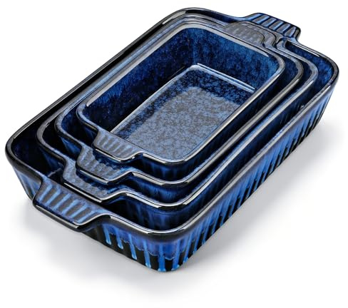 vancasso Juego de 4 Fuentes para Bandeja Horno (37, 30, 28 y 24 cm) | Fuente Rectangular para Lasaña con Asas, Grande y Pequeña, Fuente de Gres Apta para Horno y Lavavajillas, Azul