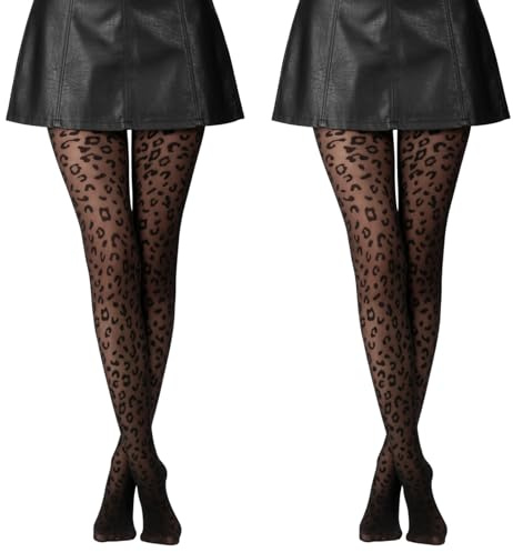 Wvbzf 2 PCS Leopard Print Tights, Patterned Tights for Women, Fashion Tights for Everyday Wear, Animal Print Tights