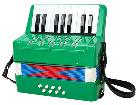 LeeQinersw Piano Accordéon Instrument Musique Jouet Éducatif 17 Touches 8 Basses Mini Accordéon Mains Souples Matériau PP Sangle Cuir Rétractable Adapté Enfants, VERT