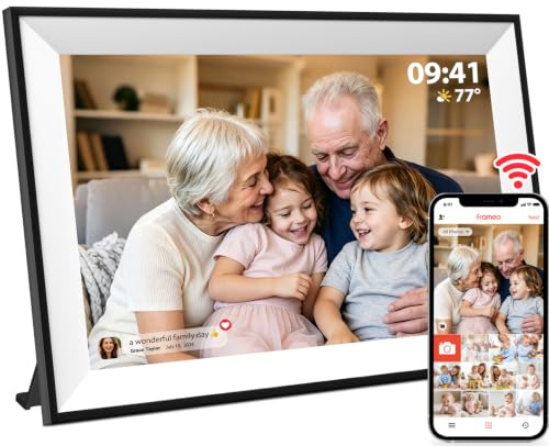 Frameo Digital Photo Frame WiFi, HD Touchscreen, Auto Rotate, Blakc&white | 32GB Electric Photo Frame Slide Show, 10.1 Frameo Frame with Calendar, 1280x800 Display, Auto-Rotated, Gifts for Men Women