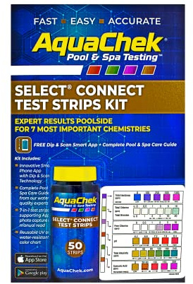 AquaChek Select Connect 7-Way Pool and Spa Test Strips Complete Kit - Pool Test Strips for pH, Total Chlorine, Free Chlorine, Bromine, Alkalinity, Total Hardness, and Cyanuric Acid - (50 Strips)