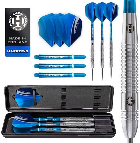Harrows Dardos de tungsteno Genesis | Juego de Dardos con Punta de Acero y Estuche de Transporte | 21 g, 22 g, 23 g, 24 g, 25 g y 26 g | Incluye Ejes Supergrip y Plumas de maratón de 100 micras. 21g