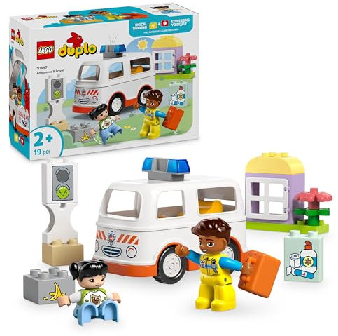 LEGO Duplo L’Ambulance et Le Chauffeur - Jouet Éducatif pour Enfants dès 2 Ans - Voiture, Petite Maison, 2 Figurines & Briques Premiers Secours - Cadeau pour Fille ou Garçon 10447