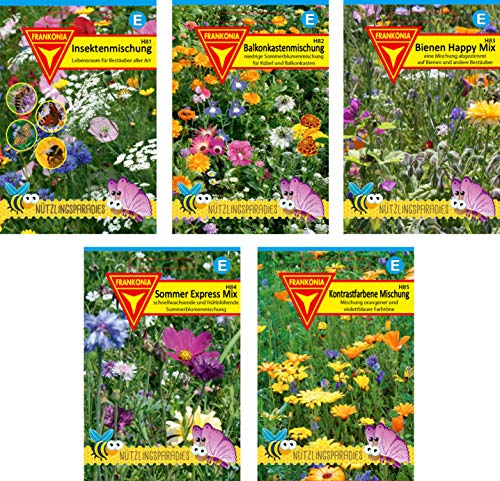 Blumen Samen Set: Nützlings-Paket / 5 verschiedene Blühmischungen/Optimal auf Insekten wie Bienen, Schmetterlinge und weitere Nützlinge abgestimmt, BU01, Mehrfarbig