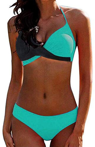 CheChury Costume da Bagno Donna Due Pezzi Set Bikini Mare Sexy Push Up Imbottito Reggiseno Tankini Halter Swimwear Sportivo Estate Beachwear