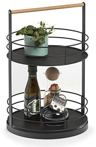 Zeller 27427 Etagere, 2-lagig, Metall/Holz, schwarz, ca. Ø 28,5 x 43 cm
