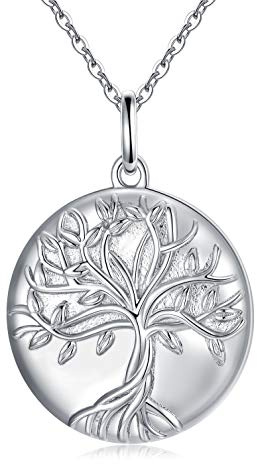 Livets träd medaljong halsband 925 silver rund medaljong halsband för kvinnor livets träd foto medaljong halsband som håller bilder familj medaljong för mamma mormor födelsedag/årsdag/mors dag gåvor,