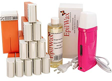 EpilWax Royal Enthaarungsset Komplett mit: Professionellem Wachswärmer,12 Roll-On Wachs 100 ml Argan 100 Enthaarungsstreifen, 1 Flasche 250 ml Öl nach der Enthaarung - (Royal Serie Argan 12)