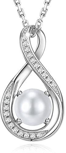 GEMLANTO 925 Sterling Silver pärlhalsband Infinity June Birthstone Halsband för kvinnor Födelsedag Jubileum Alla hjärtans dag Smycken presenter till hennes mamma