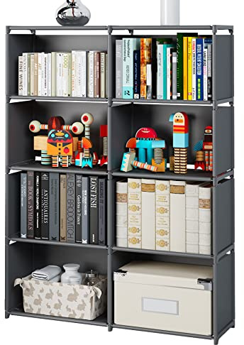 MOYIPIN Bücherregale, zusammengebautes Lagerregal, vertikales Schrank-Bücherregal für Schlafzimmer, Wohnzimmer, zweireihiges 8-Gitter-Multifunktions-Aufbewahrungsgerät (Grau)