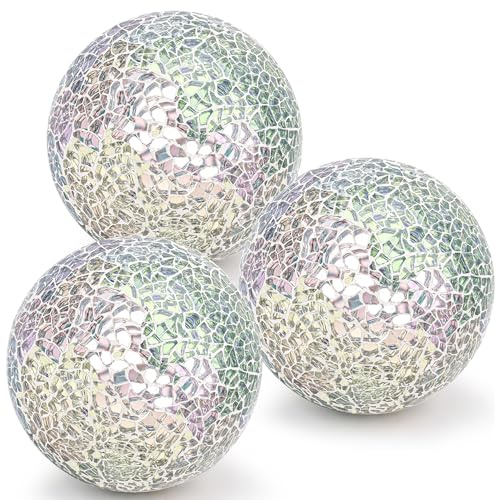 Kepfire Vidrio Esfera 3Pcs/8cm Mosaico Crepitar Pelotas Jarrones Boda Navidad Fiesta Decorativo - Plata