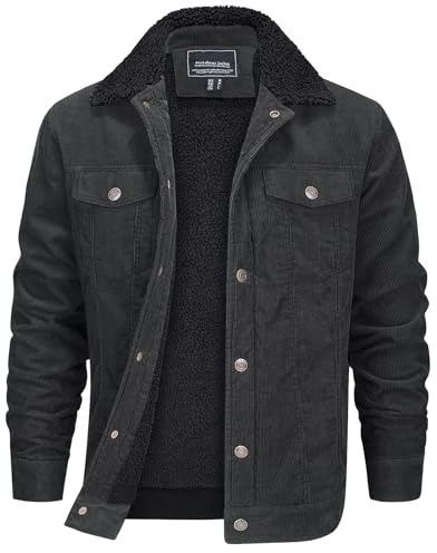 EKLENTSON Winter Jackets for Men - Cotton Lumberjack Cargo Casual Lapel Collar Thermal Corduroy Jacket, Grey, XL