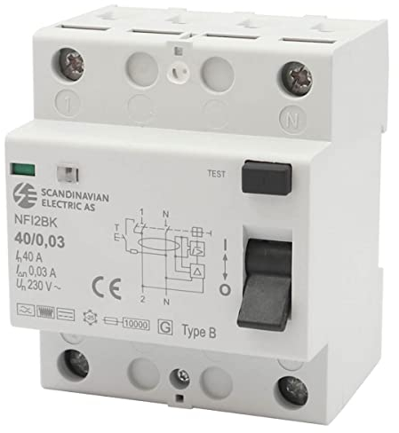 WITTKOWARE Scandinavian Electric AS RCD NF12BK-40A/0,03 FI-Schalter, 2-polig, 40A, 30mA, Typ B, Fehlerstromschutzschalter allstromsensitiv