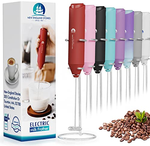 Electric Milk Frother Handheld, Battery Operated Whisk Beater Foam Maker for Coffee, Cappuccino, Latte, Matcha, Hot Chocolate, Mini Drink Mixer, With Stand, Red