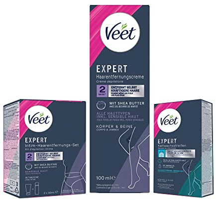 Veet Expert Kaltwachsstreifen Körper & Beine - Wachsstreifen zur Haarentfernung für alle Hauttypen inkl. sensibler Haut - 10 Doppelstreifen = 20 Streifen