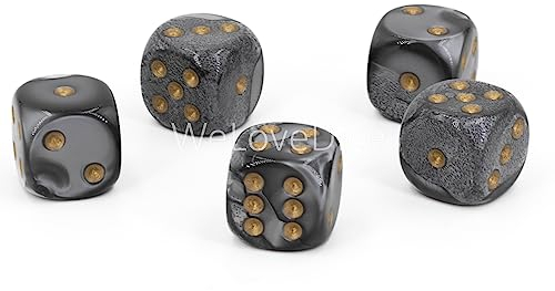 W6 Würfel (16mm) in Silber grau/Golde Punkte - Made in Germany - WeLoveBeads - 5 Stück