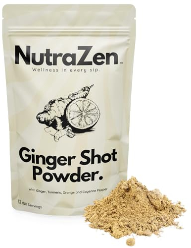 Ginger and Turmeric Shot Powder 100 Servings | Drink Supplement with Orange, Cayenne Pepper and Zinc | Organic and Natural Ingredients No Added Sugar | Detox Drink, Mix with Water, Juice or Tea | 100g