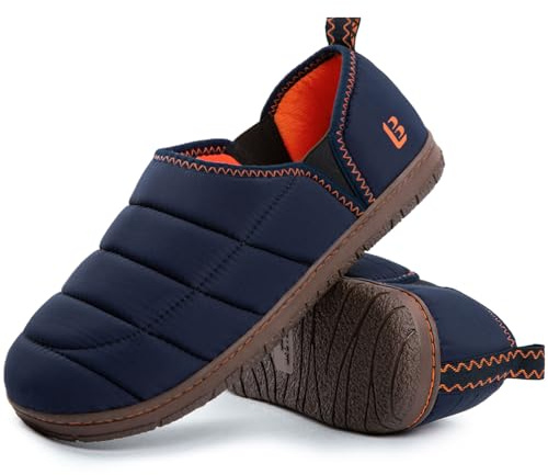 LongBay Men's Two-Tone Slippers with Comfy Memory Foam Non-Slip Indoor Outdoor House Shoes Navy Blue, 9