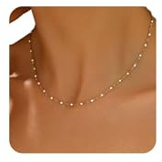 NONAMOIS Gold Chain Necklace for Women Dainty Thin Enamel White Beaded Necklace Simple Boho Jewelry Gifts