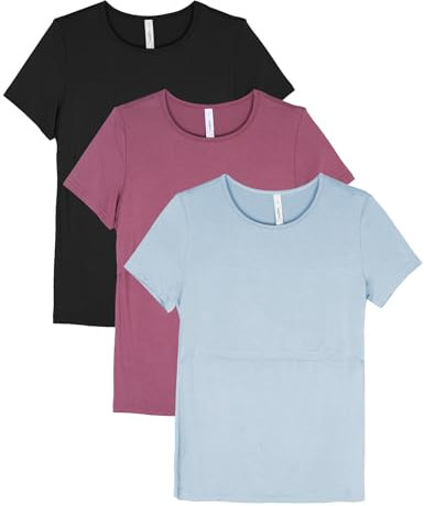 Sosolism Rayon Women's Maternity Nursing Tops for Breastfeeding Shirt 3-Pack,Black/Dusty Rose/Baby Blue,M