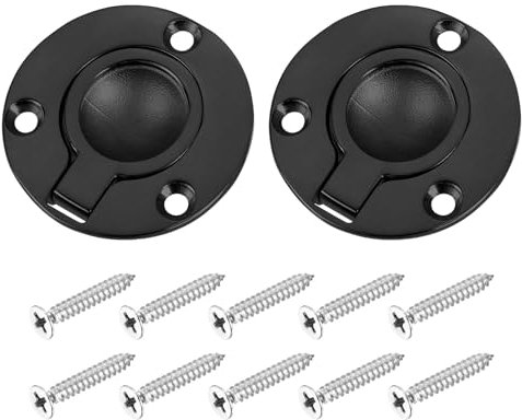 sourcing map 2Pcs Flush Ring Pull, 1.97-inch x 1.97-inch Stainless Steel Round Recessed Door Pull with Screws for Furniture, Boat, Black