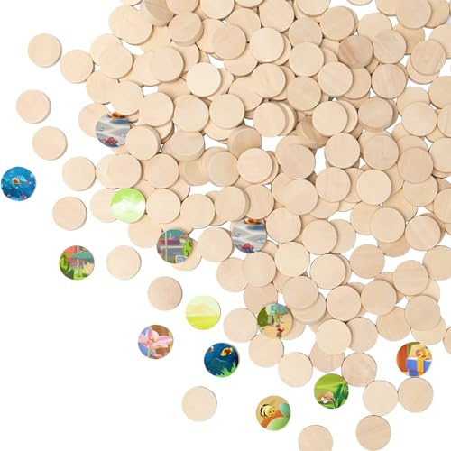 Rebanky 300 Piezas de Madera Redondas 15 mm Discos de Madera Círculos Mini Vacíos Rodajas Redondo Troncos Pequeñas Sin Terminar para Manualidades, Pintura, Decorar