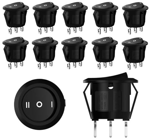 XIKTTK Kippschalter 10 Stück, 230V & 12V, Mini Schalter, Wippschalter Rund, 3-polig, Mikroschalter, Kfz Schalter für Auto Boot