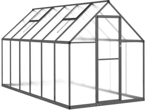 Serre de Jardin en Aluminium et Polycarbonate pour Potager Exterieur, Serre à semis avec Lucarne et Porte, Serre Hivernage Tente Abri pour Les Plantes, Anthracite 334x169x195 cm