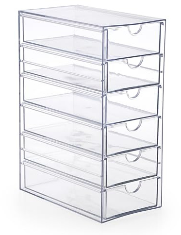 SUMTree Caja de almacenamiento de acrílico con cajones, organizador de accesorios para el cabello, transparente, tocador, cajas de almacenamiento para cosméticos, artículos de papelería, bolsas de té,