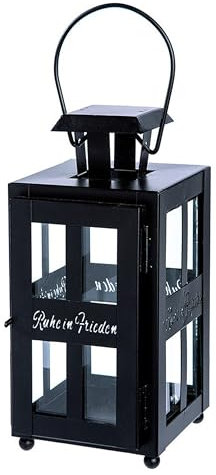 CULT at home Grablicht Laterne Kerzenhalter für Grab – Windlicht für Grab aus Metall – Grablaterne für Friedhofkerzen Grabkerzen Grabbeleuchtung – Trauerspruch – Höhe 20 cm/mit Griff 26 cm