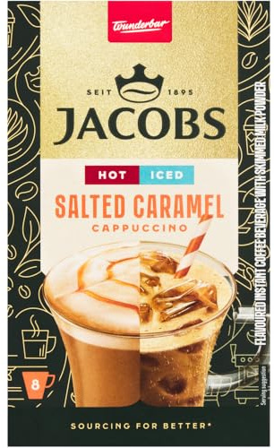Jacobs Cappuccino Caramello Salato, Preparato Istantaneo per Cappuccino Caldo o Freddo, 8 Stick Monodose