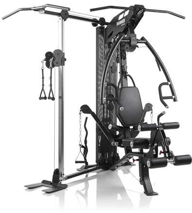 HAMMER Kraftstation Autark 7.0, Fitnessstation für zu Hause, 190° schwenkbare Multifunktionsarme, Kabelzugturm mit Klimmzugstange & Ruderfunktion, Push- und Pull-Station, Home Gym Sport Gerät