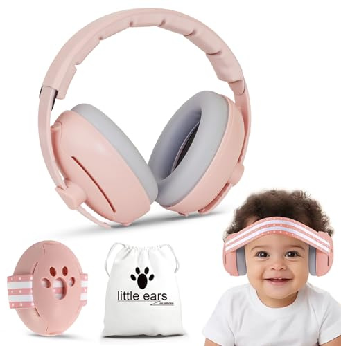 SJDUOCAI 2 in 1 Cuffie Neonato Antirumore,Regolabile Cuffie Antirumore Bambini con Fascia Elastica Leggero, Protettori acustici per neonati Superiore Ideale per il Sonno, Viaggi, Feste (Rosa)