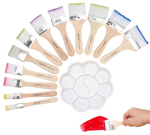 Set di pennelli piatti, 12 misure, colori acrilici, pennelli acrilici, colori acrilici, set di pennelli acrilici, set di pennelli acrilici, pennelli per colori acrilici con manico in legno, per