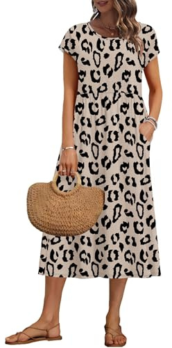AUSELILY Women's Summer Short Sleeve Midi Dresses Loose Dress with Pockets