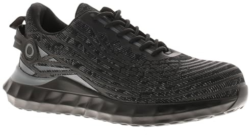 Tradesafe Clash Mens Safety Shoes for Work - Lightweight, Stylish, Slip-Resistant Steel Toe Cap Trainers with Kevlar Anti-Puncture S1P SRA Certified Breathable Textile Upper Black 9 UK